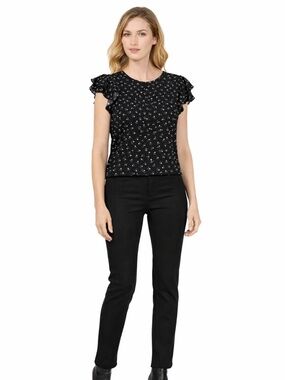 CeCe Women's Double Ruffle Floral-Print Knit Blouse Size XL NWT